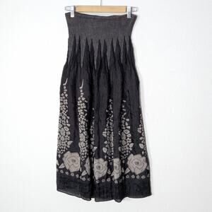 Lapis Women’s Crinkled Floral Dress Cottagecore Lagenlook Black Gray One Size